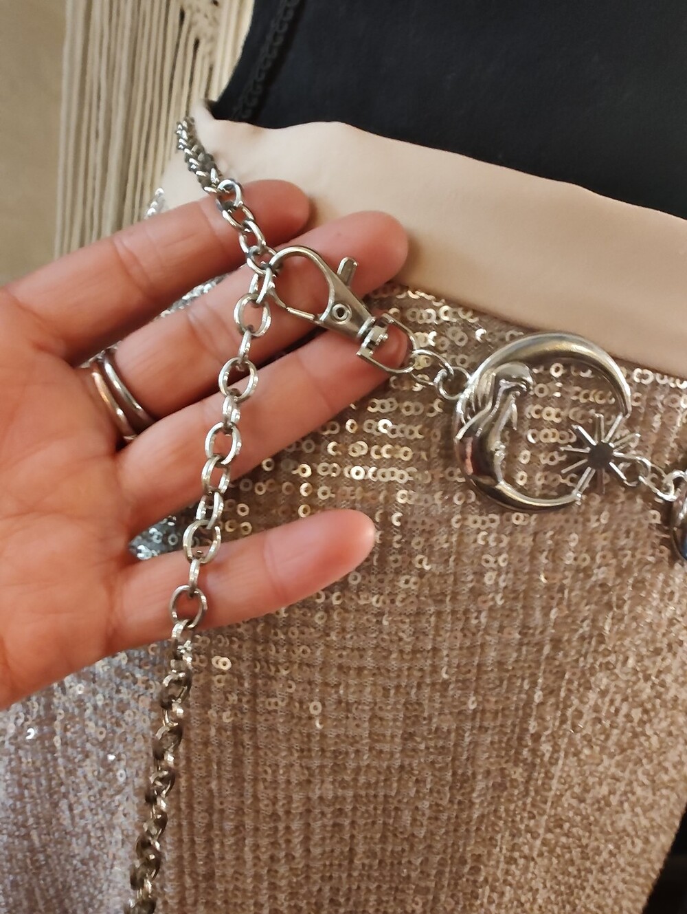Adjustable Silver Metal Waist Chain Moon & Stars Belt - Picture 9 of 13